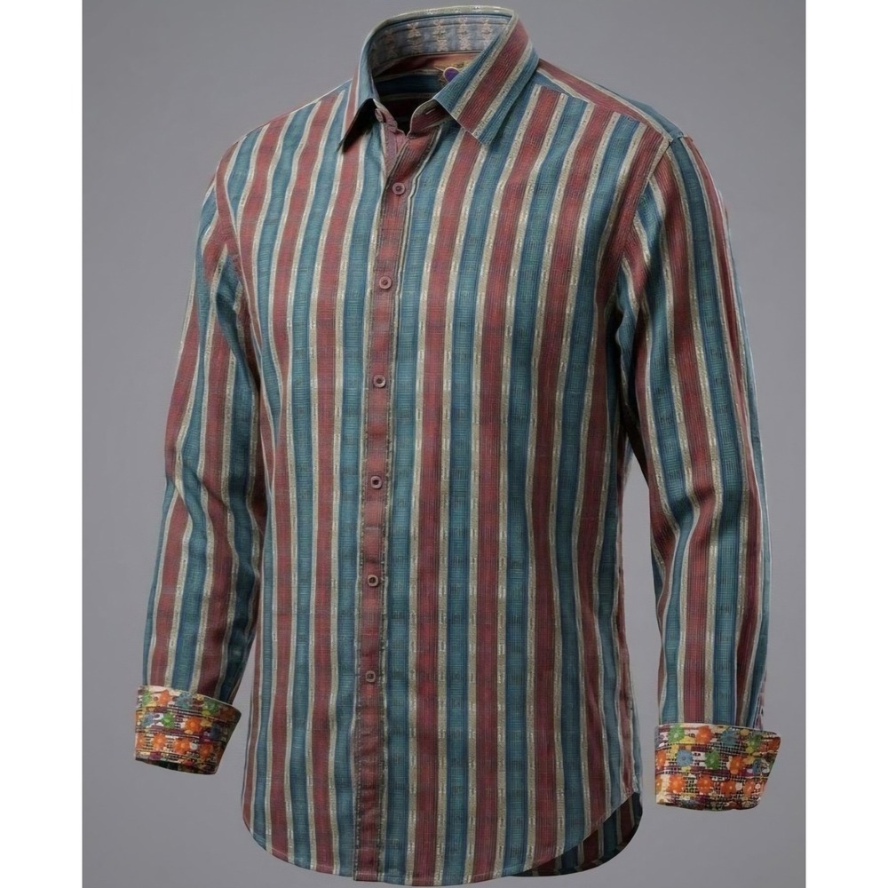 Robert Graham Mens Multi Color Striped Button Up Shirt Long Sleeve Medium